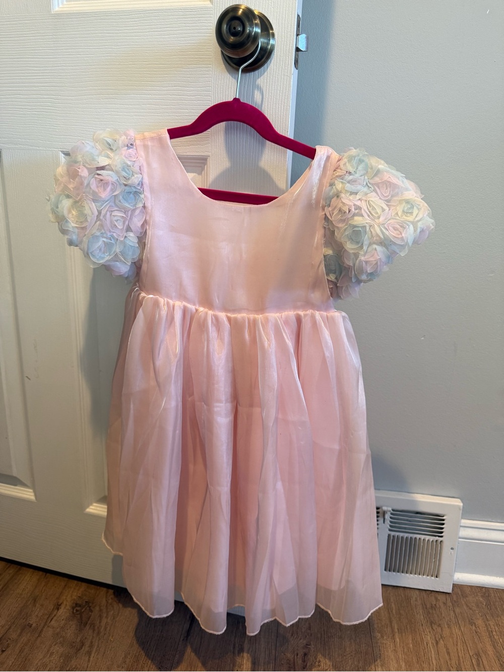 Lola + The Boys Pink Pastel Rosette Sleeve Formal Dress